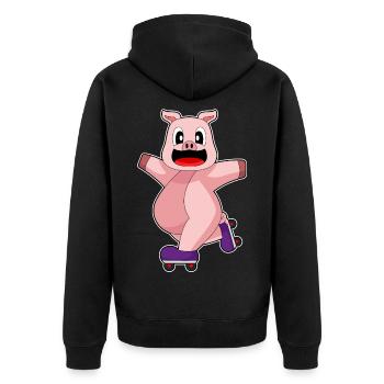 Schwein Inline skating Inline skates - Unisex Premium Bio Zip Hoodie - Schwarz - Hinten - Nico (187cm)