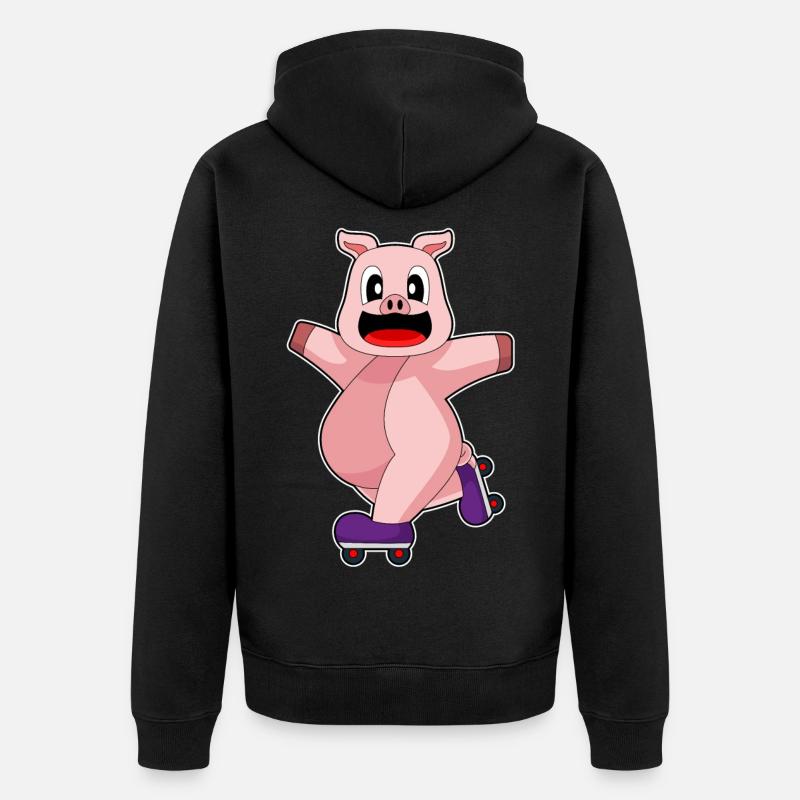 Schwein Inline skating Rollschuhe - Unisex Premium Bio Zip Hoodie - Schwarz