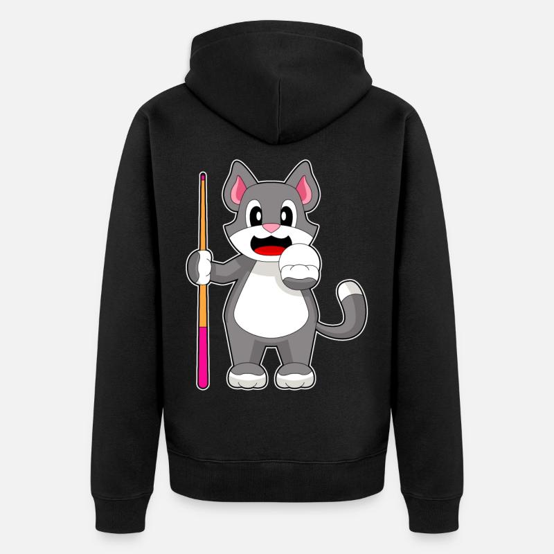 Katze Billiard Queue - Unisex Premium Bio Zip Hoodie - Schwarz