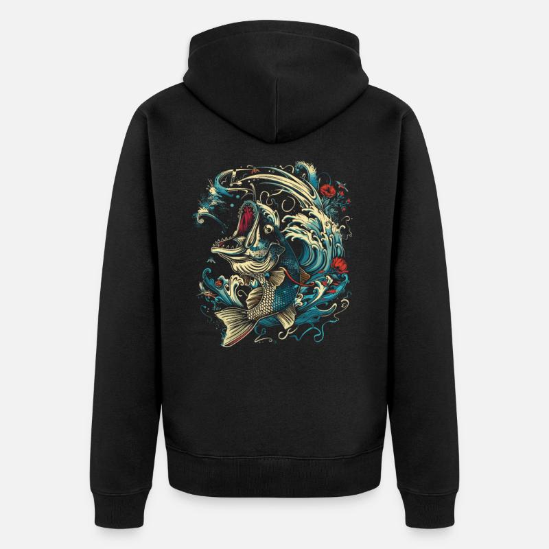 Style de dessin animé de pêche - Veste à capuche bio Premium Unisexe - noir