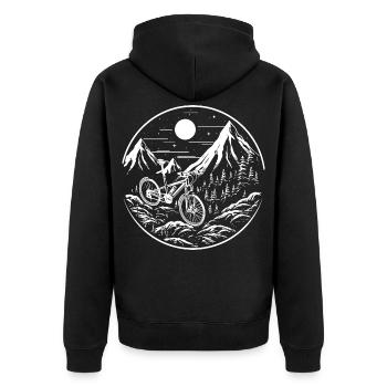 Mountainbiken - Unisex Premium Bio Zip Hoodie - Schwarz - Hinten - Nico (187cm)