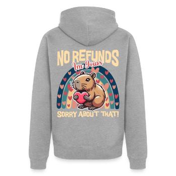 Keine Rückerstattung, Ich gehöre dir Capybara - Unisex Premium Bio Zip Hoodie - Grau meliert - Hinten - Nico (187cm)