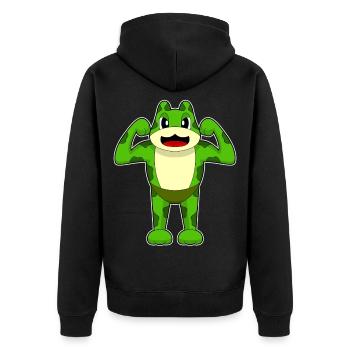 Frog Bodybuilder Bodybuilding Sport - Unisex Premium Organic Zip Hoodie - black - Back - Nico (187cm)