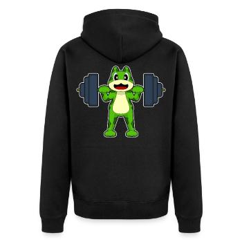 Frog Bodybuilder Barbell Bodybuilding - Unisex Premium Organic Zip Hoodie - black - Back - Nico (187cm)