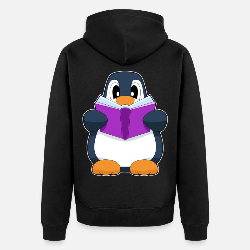Pinguin Nerd Buch - Unisex Premium Bio Zip Hoodie - Schwarz
