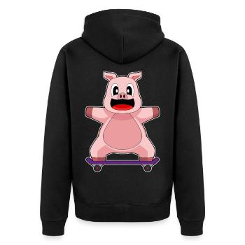 Pig Skater Skateboard - Unisex Premium Organic Zip Hoodie - black - Back - Nico (187cm)