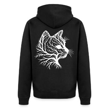 Chat avec motif de feuille dans le style Silhouette - Veste à capuche bio Premium Unisexe - noir - Dos - Nico (187cm)