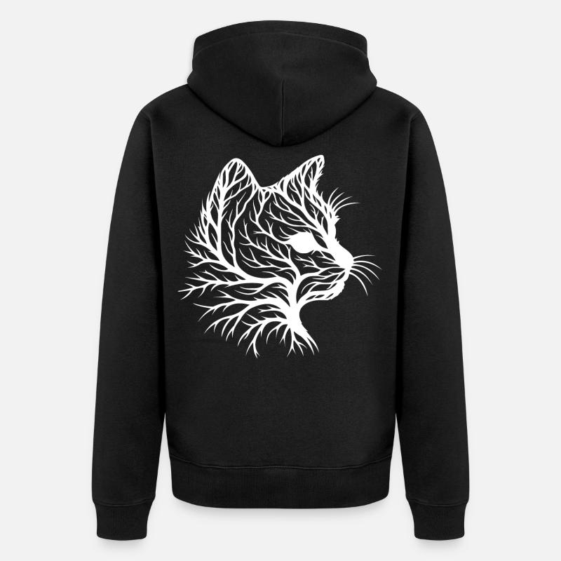Cat with Leaf Pattern in Silhouette Style - Unisex Premium Organic Zip Hoodie - black