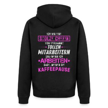 Stolze Chefin Von Verdammt Tollen Mitarbeitern - Unisex Premium Bio Zip Hoodie - Schwarz - Hinten - Nico (187cm)