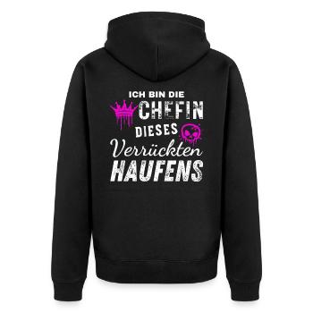 Bin Die Stolze Chefin Dieses Verrückten Haufens - Unisex Premium Bio Zip Hoodie - Schwarz - Hinten - Nico (187cm)