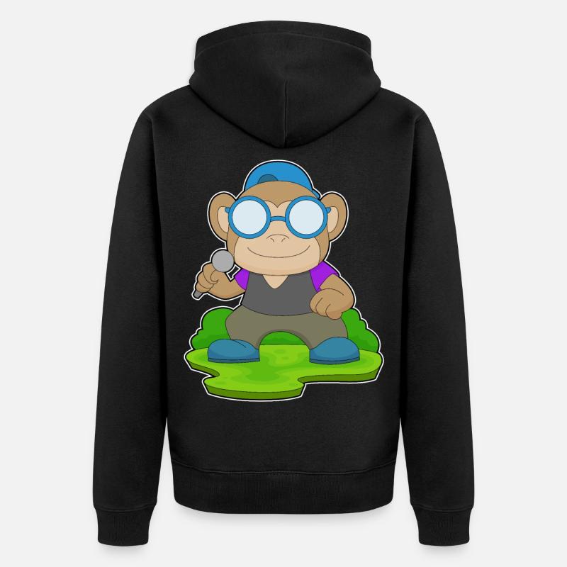 Singe Singe Microphone Chant - Veste à capuche bio Premium Unisexe - noir