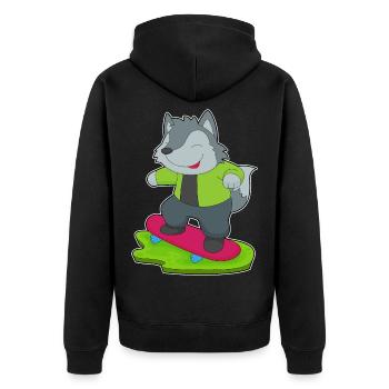 Wolf Skater Skateboard - Unisex Premium Organic Zip Hoodie - black - Back - Nico (187cm)