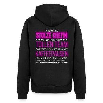 Ich Bin Eine Stolze Chefin von einem tollen Team - Unisex Premium Bio Zip Hoodie - Schwarz - Hinten - Nico (187cm)
