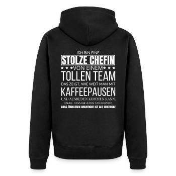 Ich Bin Eine Stolze Chefin von einem tollen Team - Unisex Premium Bio Zip Hoodie - Schwarz - Hinten - Nico (187cm)