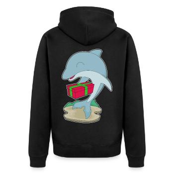 Dolphin Christmas Package - Unisex Premium Organic Zip Hoodie - black - Back - Nico (187cm)