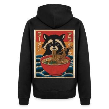 Kawaii Waschbär Ramen Lustiger Japanischer Anime - Unisex Premium Bio Zip Hoodie - Schwarz - Hinten - Nico (187cm)