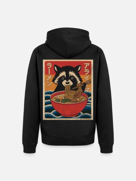 Kawaii Raccoon Ramen Funny Japanese Anime - Unisex Premium Organic Zip Hoodie - black
