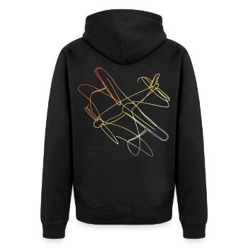 Flugzeug Line Art Vintage - Unisex Premium Bio Zip Hoodie - Schwarz - Hinten - Nico (187cm)