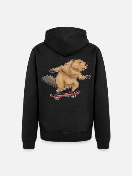 Beaver Skater Skateboard - Unisex Premium Organic Zip Hoodie - black
