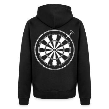 Dart Grafik - Unisex Premium Bio Zip Hoodie - Schwarz - Hinten - Nico (187cm)