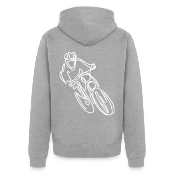 Mountainbike Freeride Zeichnung - Unisex Premium Bio Zip Hoodie - Grau meliert - Hinten - Nico (187cm)
