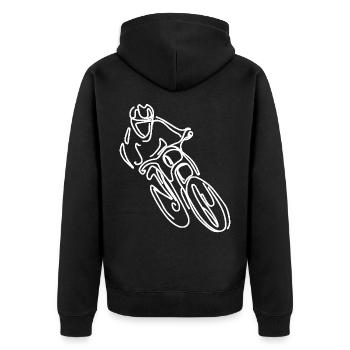 Mountainbike Freeride Zeichnung - Unisex Premium Bio Zip Hoodie - Schwarz - Hinten - Nico (187cm)