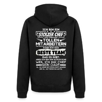 stolzer Chef von verdammt naiven Mitarbeitern - Unisex Premium Bio Zip Hoodie - Schwarz - Hinten - Nico (187cm)