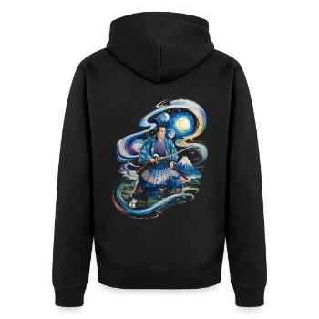 Samurai Ronin Mount Fuji japanisch - Unisex Premium Bio Zip Hoodie - Schwarz - Hinten - Nico (187cm)