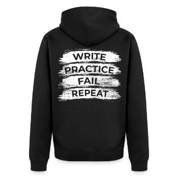 Schreiben Üben Scheitern Wiederholen - Unisex Premium Bio Zip Hoodie - Schwarz - Hinten - Nico (187cm)