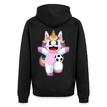 Einhorn Fußballspieler Fußball - Unisex Premium Bio Zip Hoodie - Schwarz - Hinten - Nico (187cm)