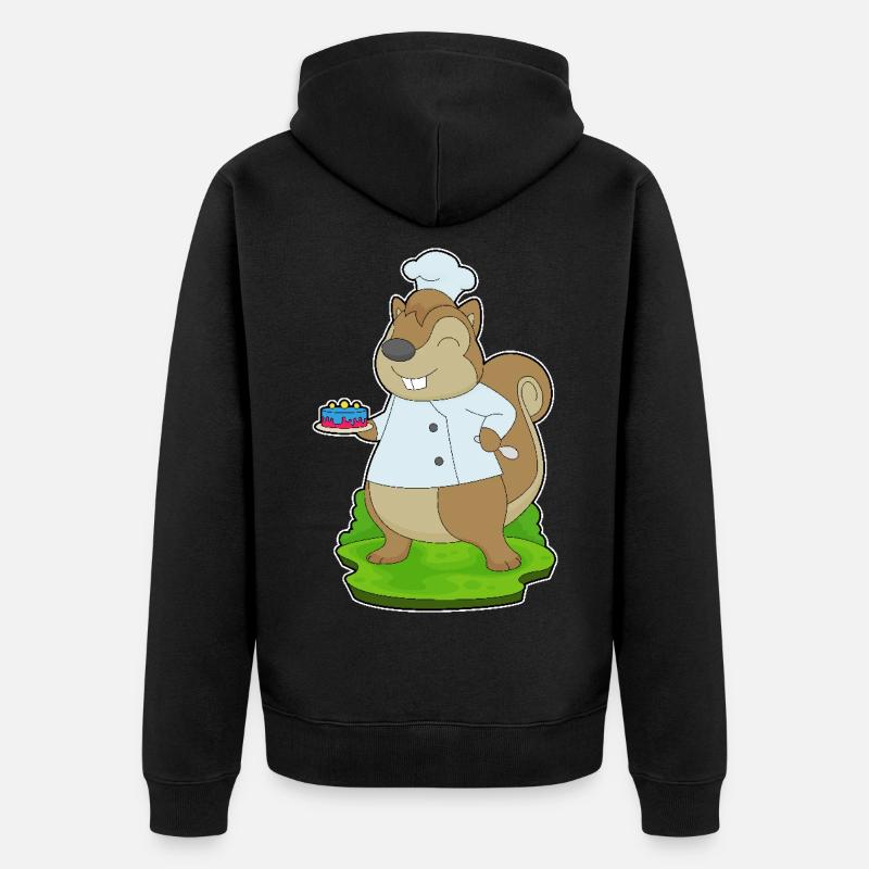 Squirrel Birthday Chef - Unisex Premium Organic Zip Hoodie - black