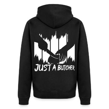 Just a butcher - Unisex Premium Organic Zip Hoodie - black - Back - Nico (187cm)