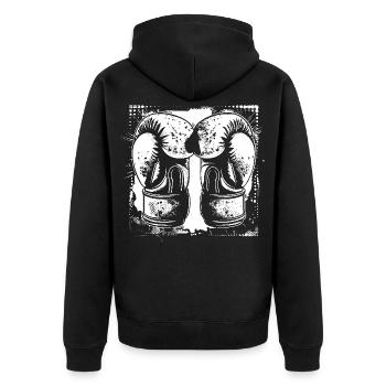Boxhandschuhe Skizze - Unisex Premium Bio Zip Hoodie - Schwarz - Hinten - Nico (187cm)