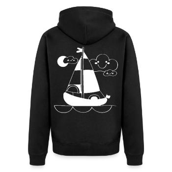 Cartoon Segeln - Unisex Premium Bio Zip Hoodie - Schwarz - Hinten - Nico (187cm)