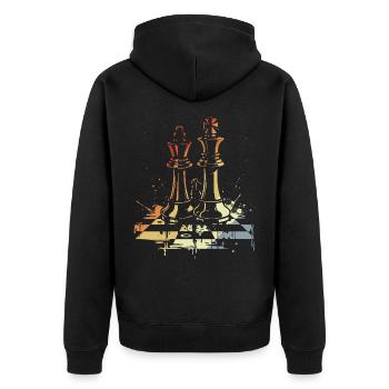 Vintage Schach - Unisex Premium Bio Zip Hoodie - Schwarz - Hinten - Nico (187cm)