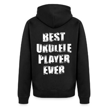 Bester Ukulele Spieler aller Zeiten - Unisex Premium Bio Zip Hoodie - Schwarz - Hinten - Nico (187cm)