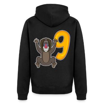 9. Geburtstag Motiv Affe - 9 Jahre - Unisex Premium Bio Zip Hoodie - Schwarz - Hinten - Nico (187cm)