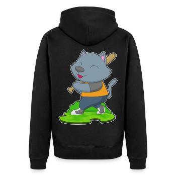 Katze Baseball Baseballschläger - Unisex Premium Bio Zip Hoodie - Schwarz - Hinten - Nico (187cm)
