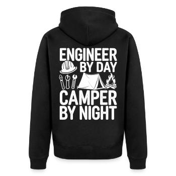 Funny Engineer by Day Camper by Night Engineering - Unisex Premium Organic Zip Hoodie - black - Back - Nico (187cm)
