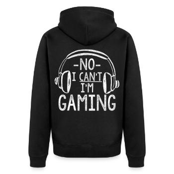 Nein Ich kann nicht Ich spiele Lustiges Gamer Headset Video - Unisex Premium Bio Zip Hoodie - Schwarz - Hinten - Nico (187cm)