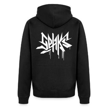 Sehks weiß - Unisex Premium Bio Zip Hoodie - Schwarz - Hinten - Nico (187cm)