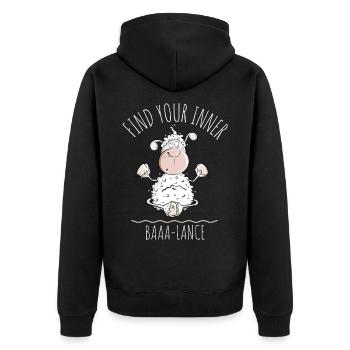 Yoga Sheep Saying Baaa-Lance Word Game - Unisex Premium Organic Zip Hoodie - black - Back - Nico (187cm)