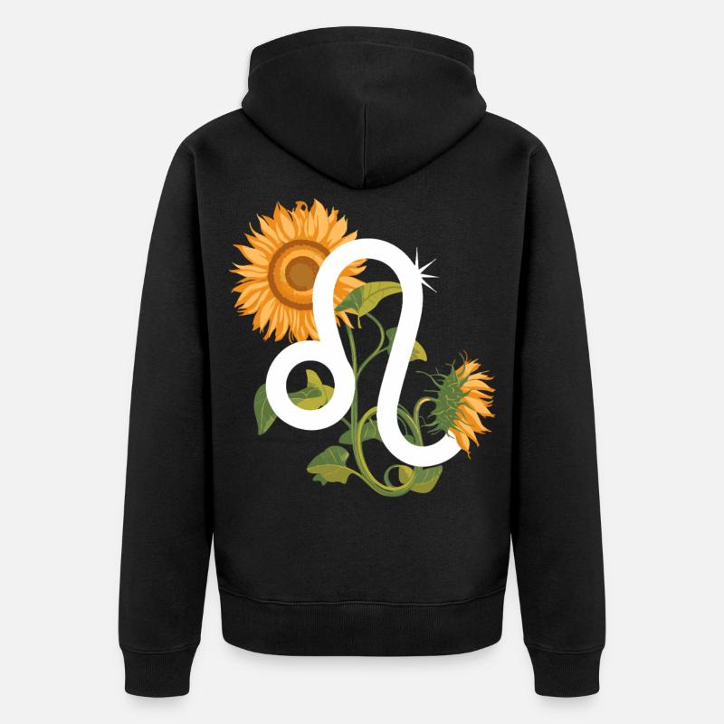 Löwe Sternzeichen - Sonnenblume Astrologie Geschenk - Unisex Premium Bio Zip Hoodie - Schwarz