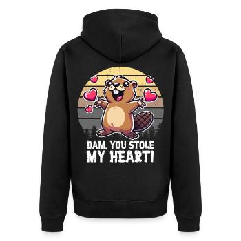 Damm, du hast mein Herz gestohlen – Lustiger Biber - Unisex Premium Bio Zip Hoodie - Schwarz - Hinten - Nico (187cm)