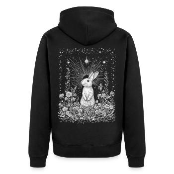 Boho Hase Frühling Hasenmotiv Bohemian Cottagecore - Unisex Premium Bio Zip Hoodie - Schwarz - Hinten - Nico (187cm)