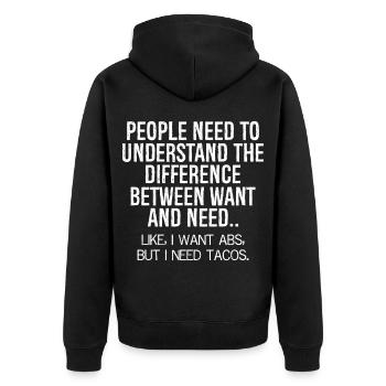 people need to understand the difference between - Unisex Premium Bio Zip Hoodie - Schwarz - Hinten - Nico (187cm)