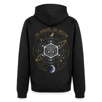 Wie oben, so unten - Heilige Geometrie - Unisex Premium Bio Zip Hoodie - Schwarz - Hinten - Nico (187cm)