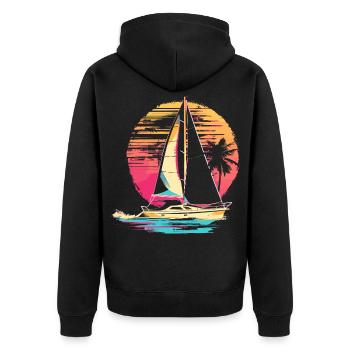 90er Segeln - Unisex Premium Bio Zip Hoodie - Schwarz - Hinten - Nico (187cm)