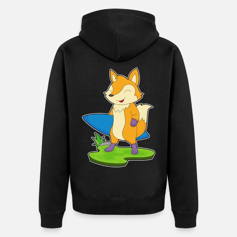 Fuchs Surfer Surfbrett - Unisex Premium Bio Zip Hoodie - Schwarz