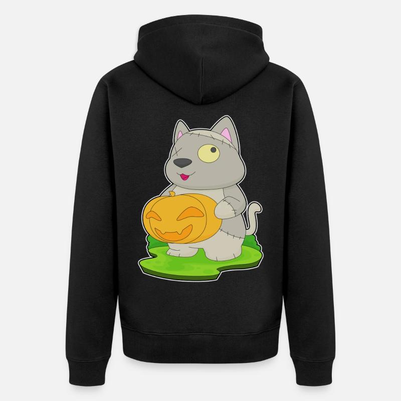 Chat Halloween Zombie - Veste à capuche bio Premium Unisexe - noir